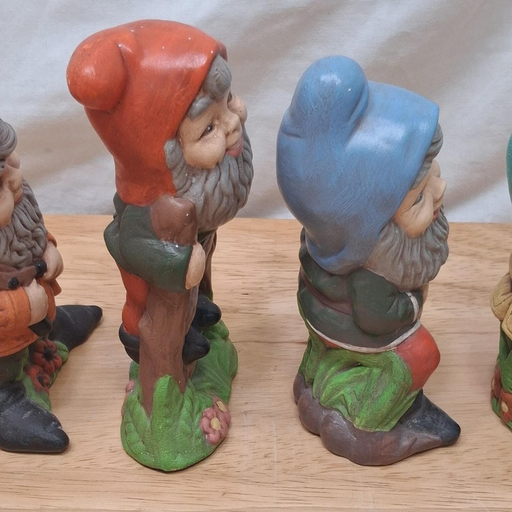Vintage Ceramic Garden Gnomes / Dwarfs Set Of 6 Hand Painted Pixie Girl Boy READ - Picture 15 of 16